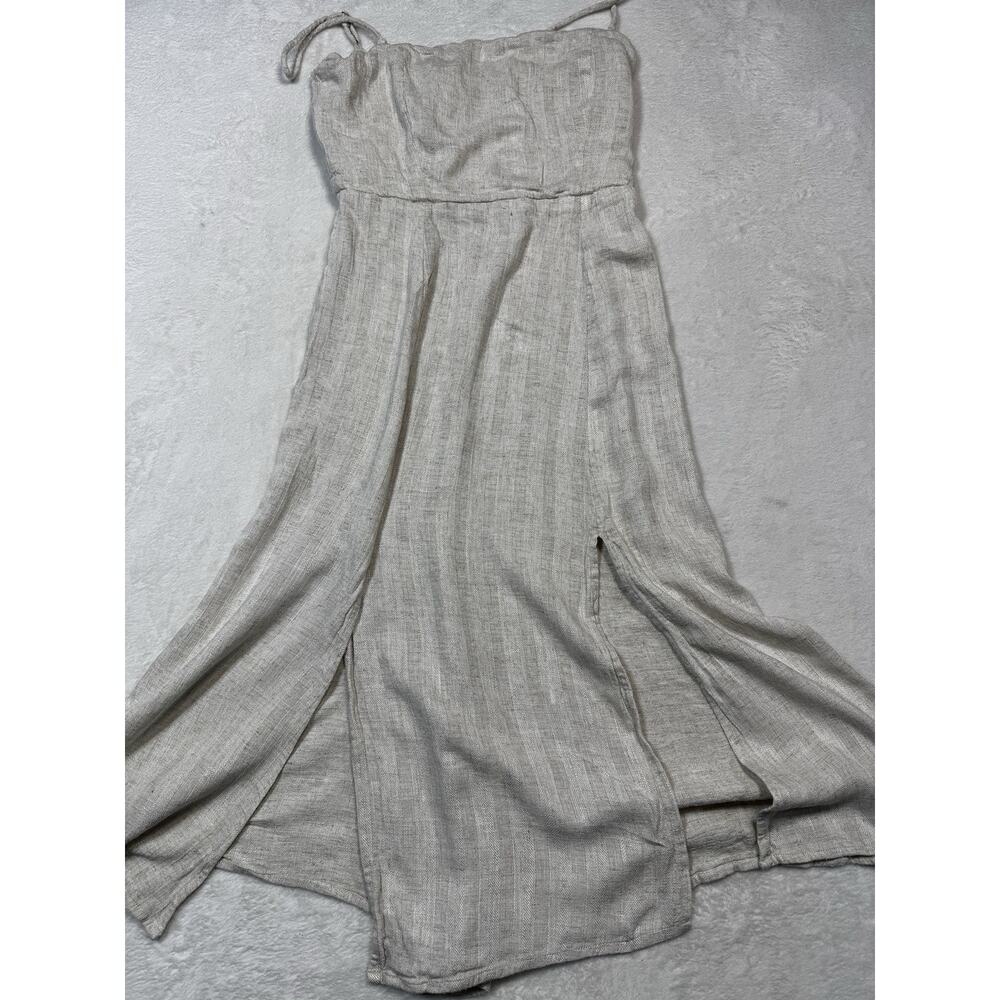 Valiante Womens Midi Dress Sz Medium Tan Linen Minimalist Coastal Sundress